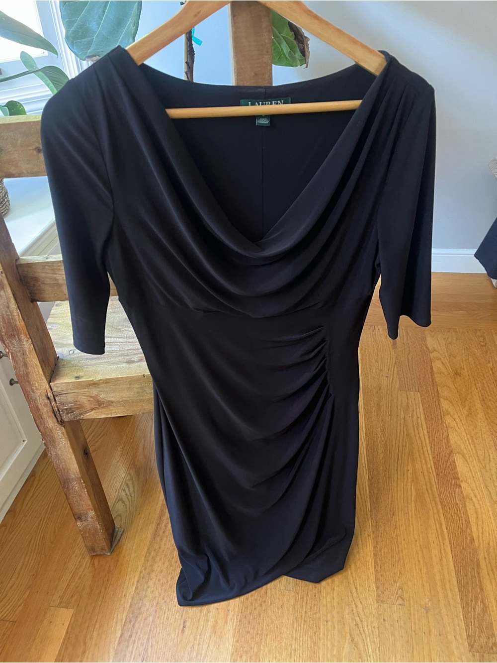 Ralph Lauren Black Draped Cowl Neck Midi Dress